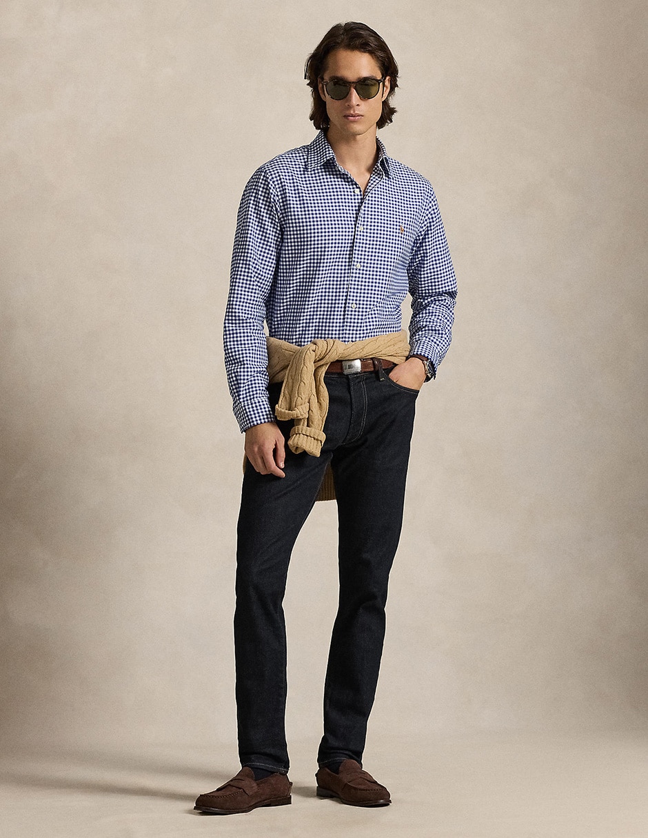 Camisa casual Polo Rl de algodón manga larga para hombre