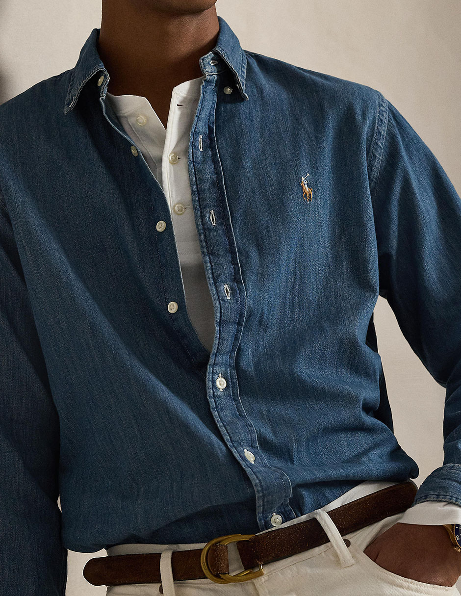 Camisa casual Polo Ralph Lauren de mezclilla manga larga para hombre