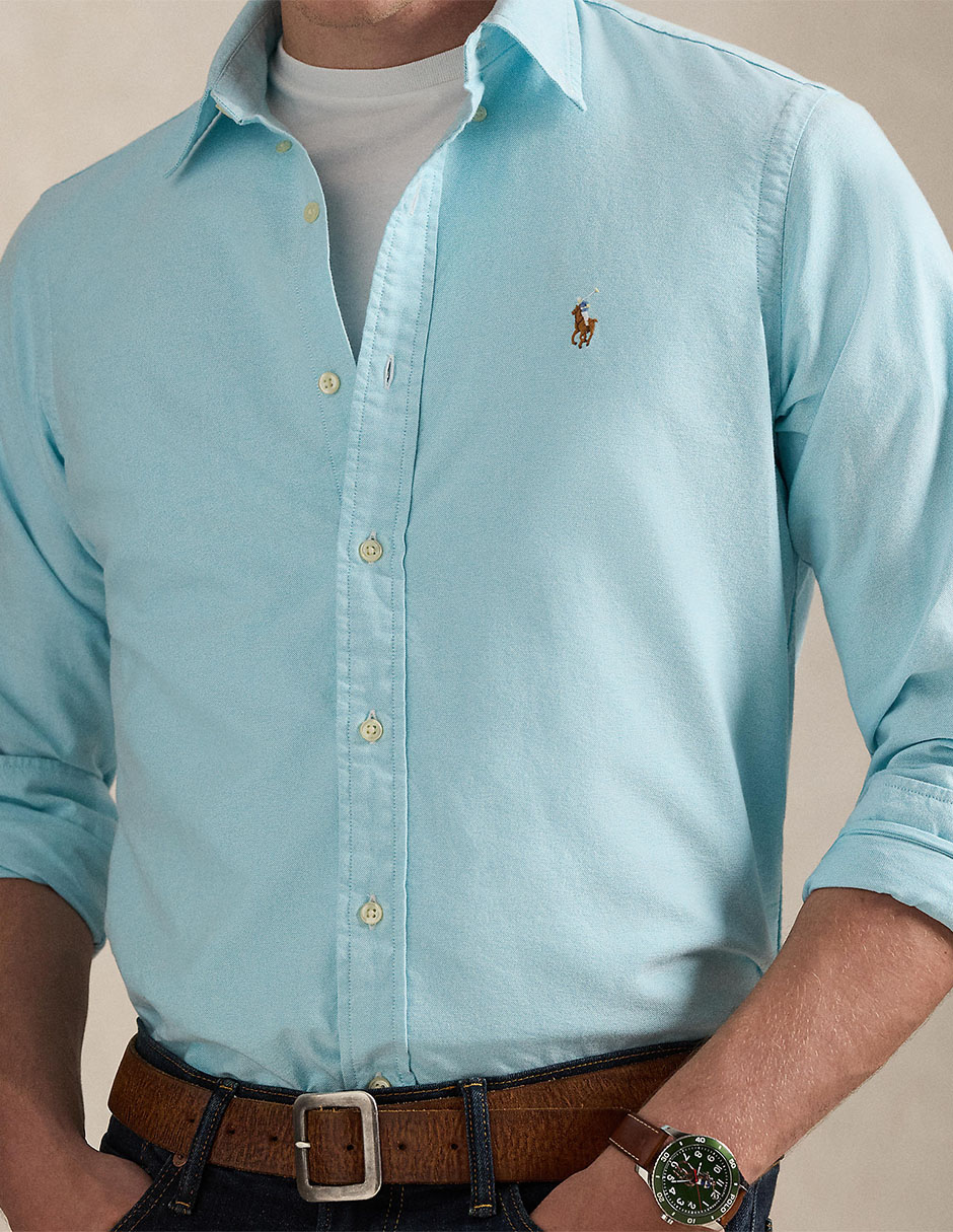 Camisa casual Polo Rl de algodón manga larga para hombre