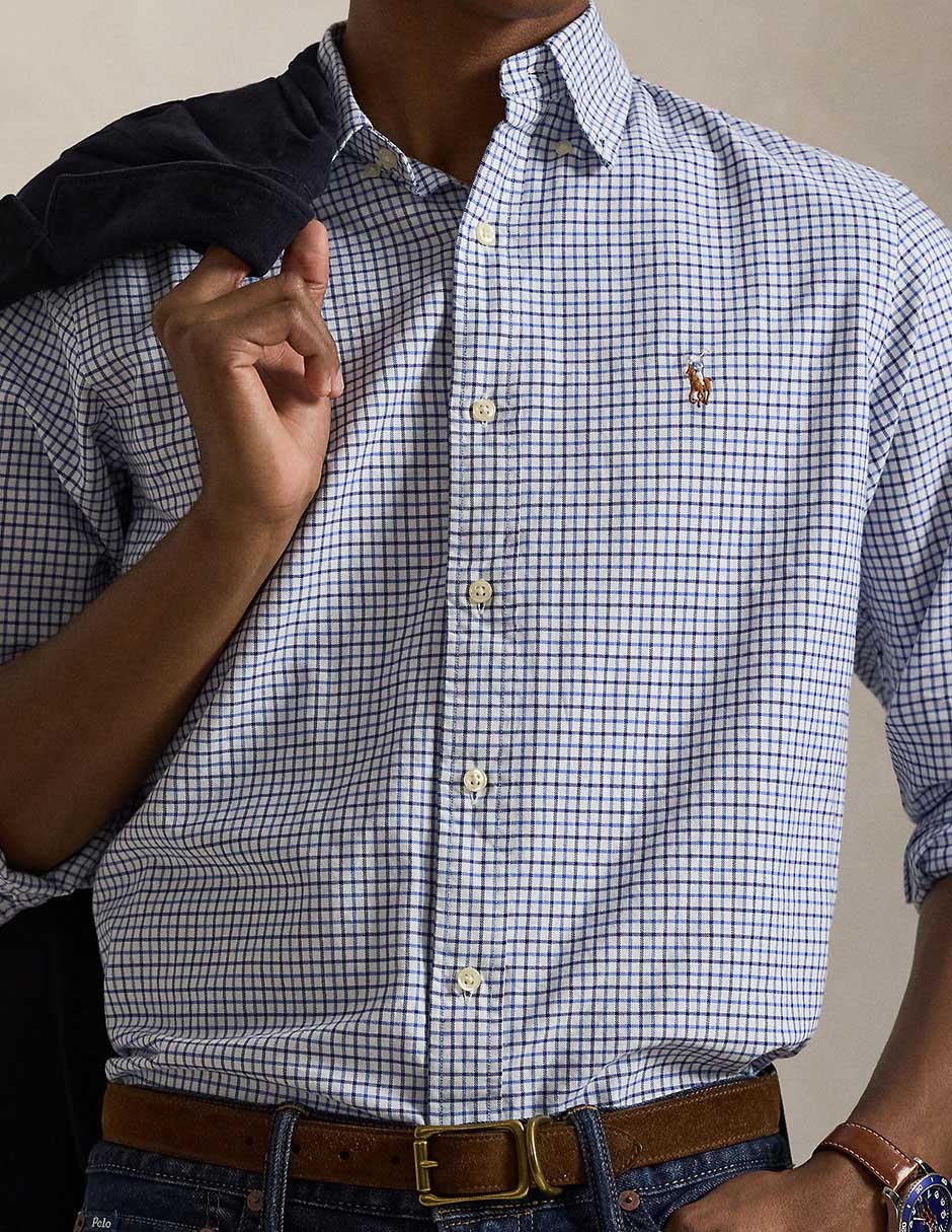 Camisa casual polo ralph lauren de algodón manga larga para hombre