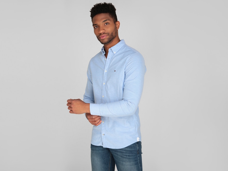 Camisa casual Hilfiger de algodón manga larga para hombre