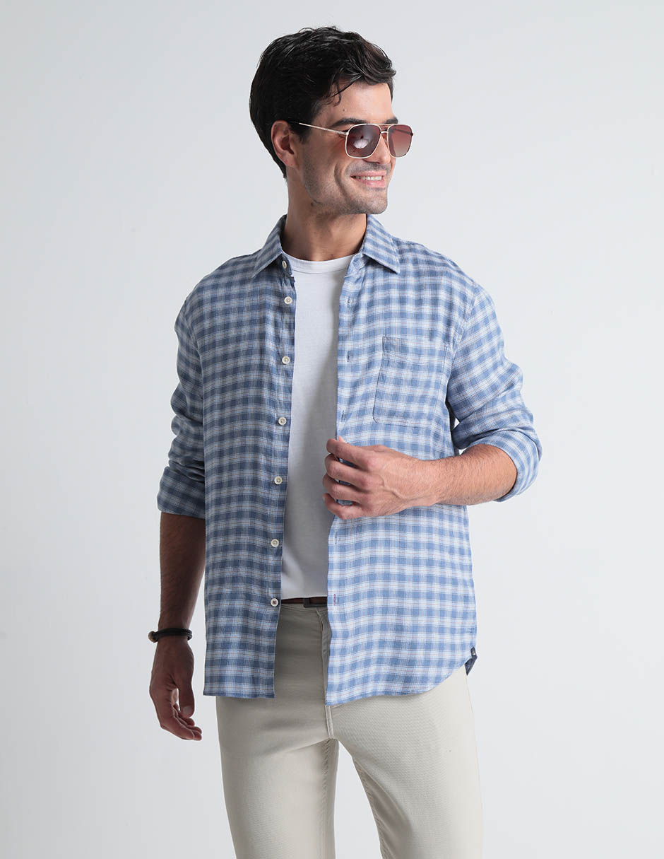 Camisa casual de algodón manga larga para hombre 1