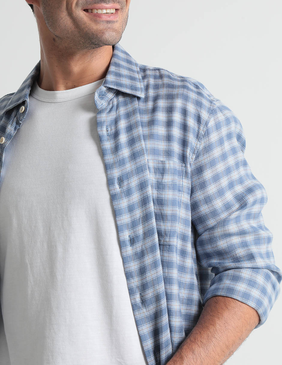 Camisa casual de algodón manga larga para hombre 8
