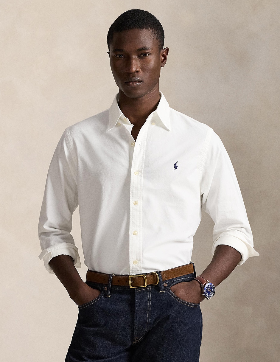 Camisa casual Polo Rl de algodón manga larga para hombre