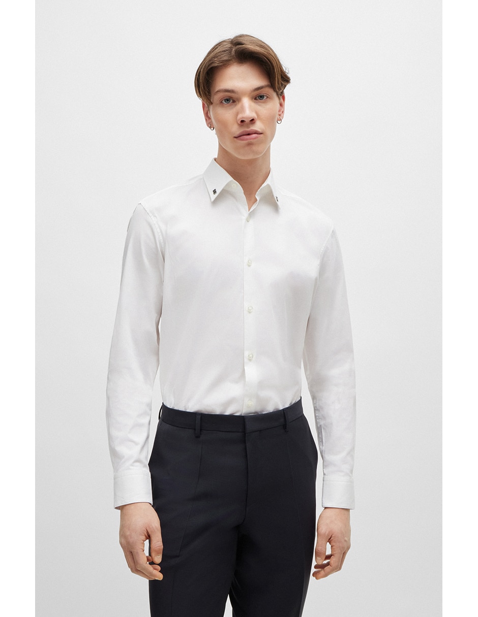 Camisa de vestir de algodón manga larga para hombre