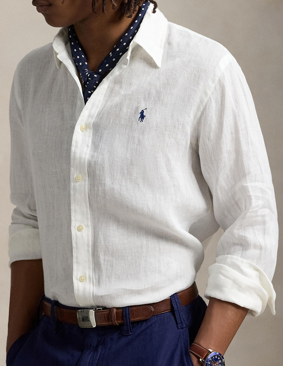 Camisa casual Polo Rl de algodón manga larga para hombre 4