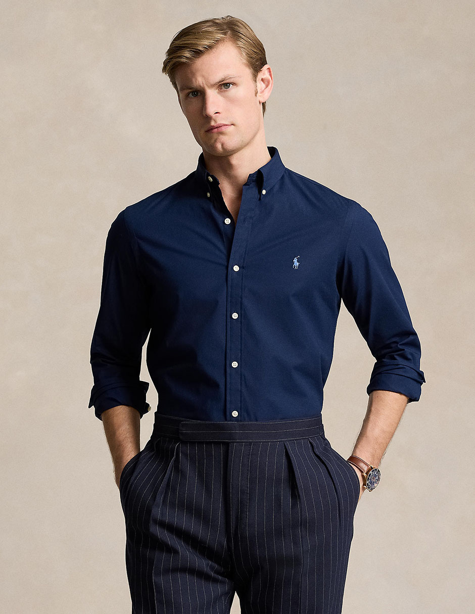 Camisa casual Polo Rl de algodón manga larga para hombre 4