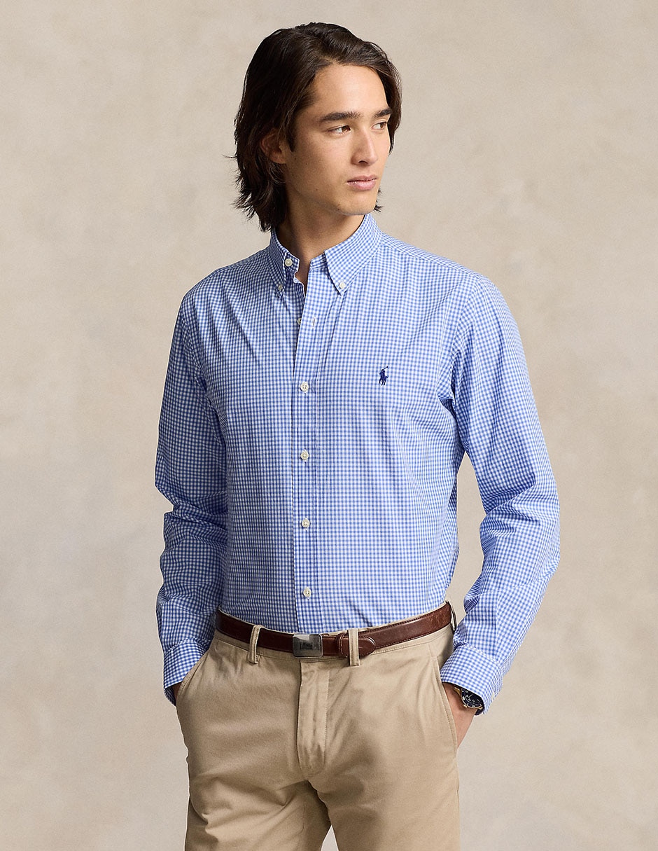 Camisa casual Polo Rl de algodón manga larga para hombre 4