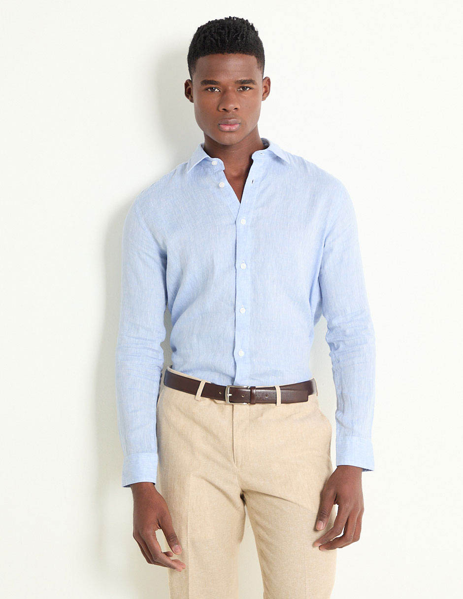 Camisa casual de lino manga larga para hombre Camisa casual de lino manga larga para hombre