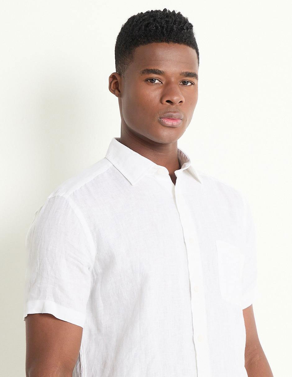 Camisa casual de lino manga corta para hombre
