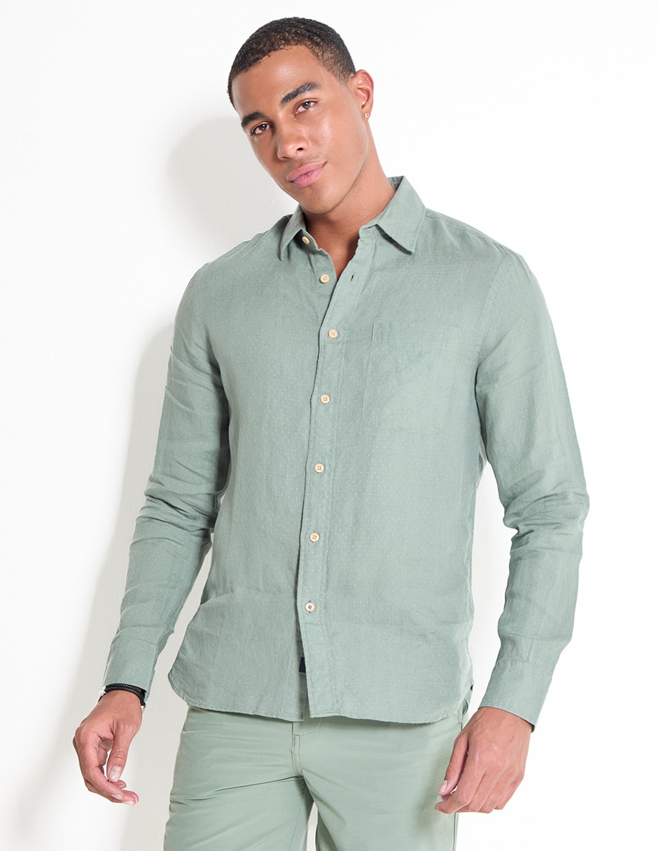 Camisa casual de algodón manga larga para hombre
