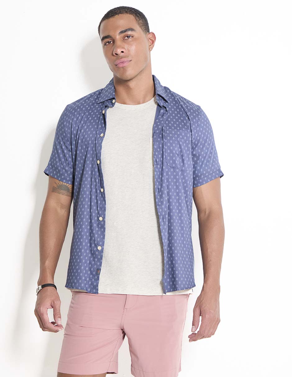 Camisa casual de algodón manga corta para hombre