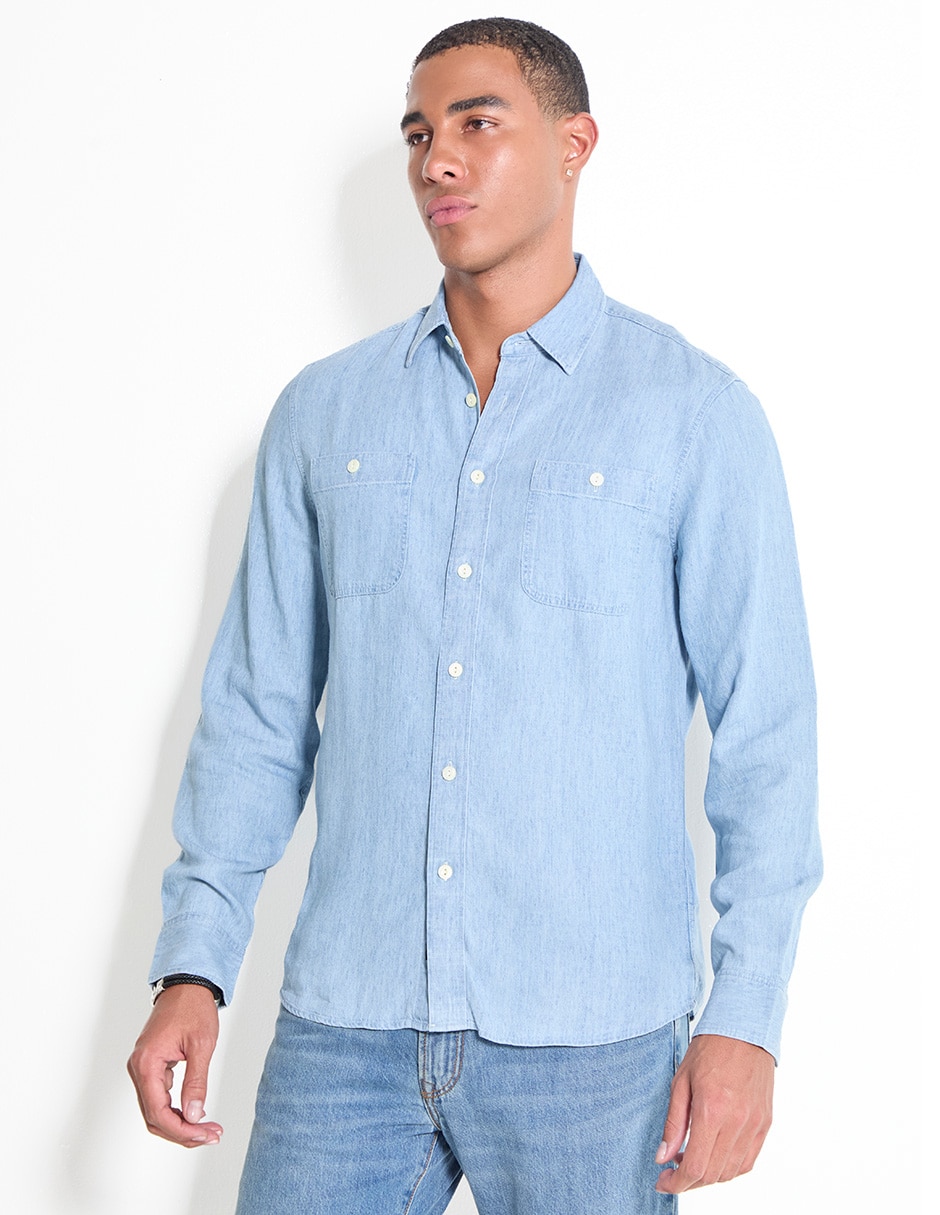Camisa casual de algodón manga larga para hombre