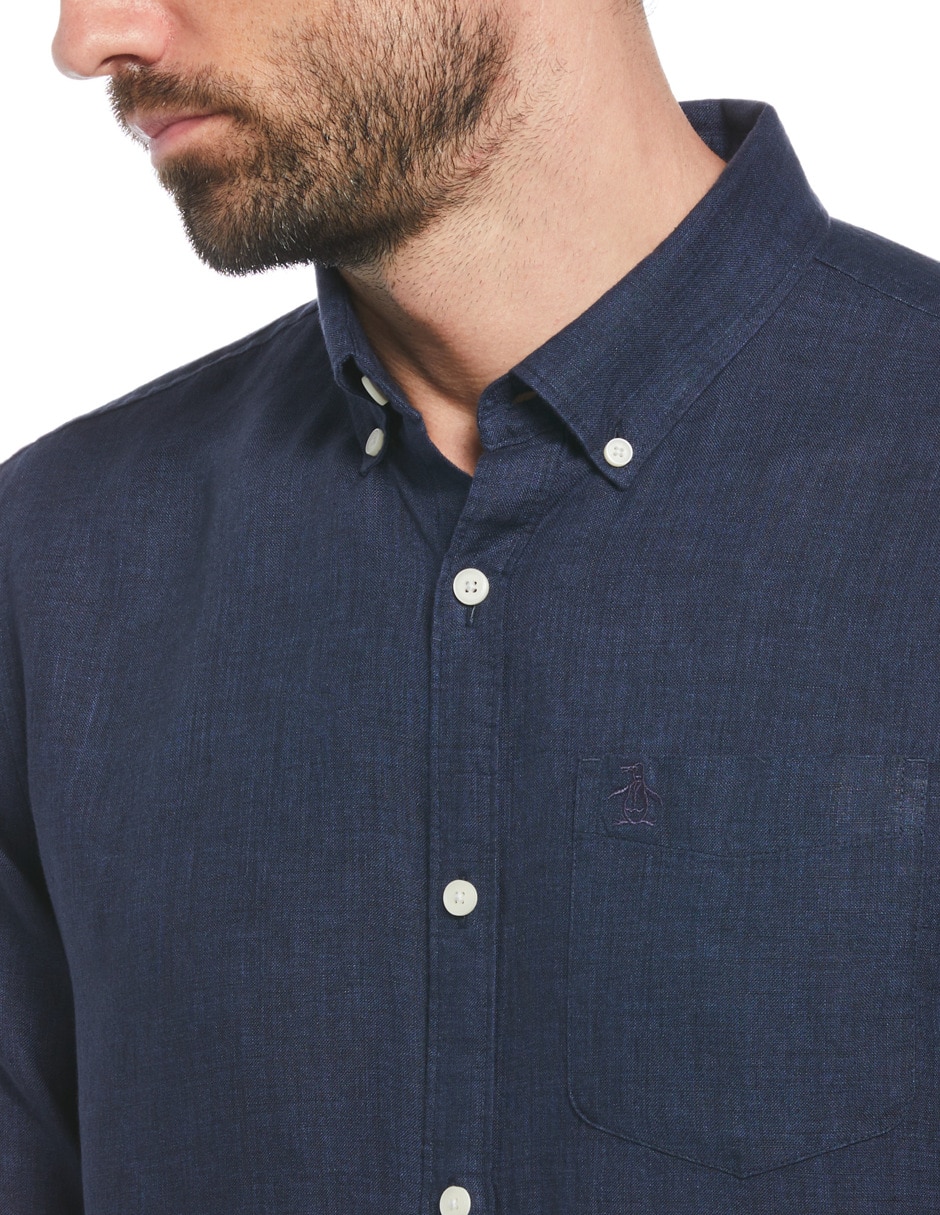 Camisa casual Original Penguin de lino manga larga para hombre