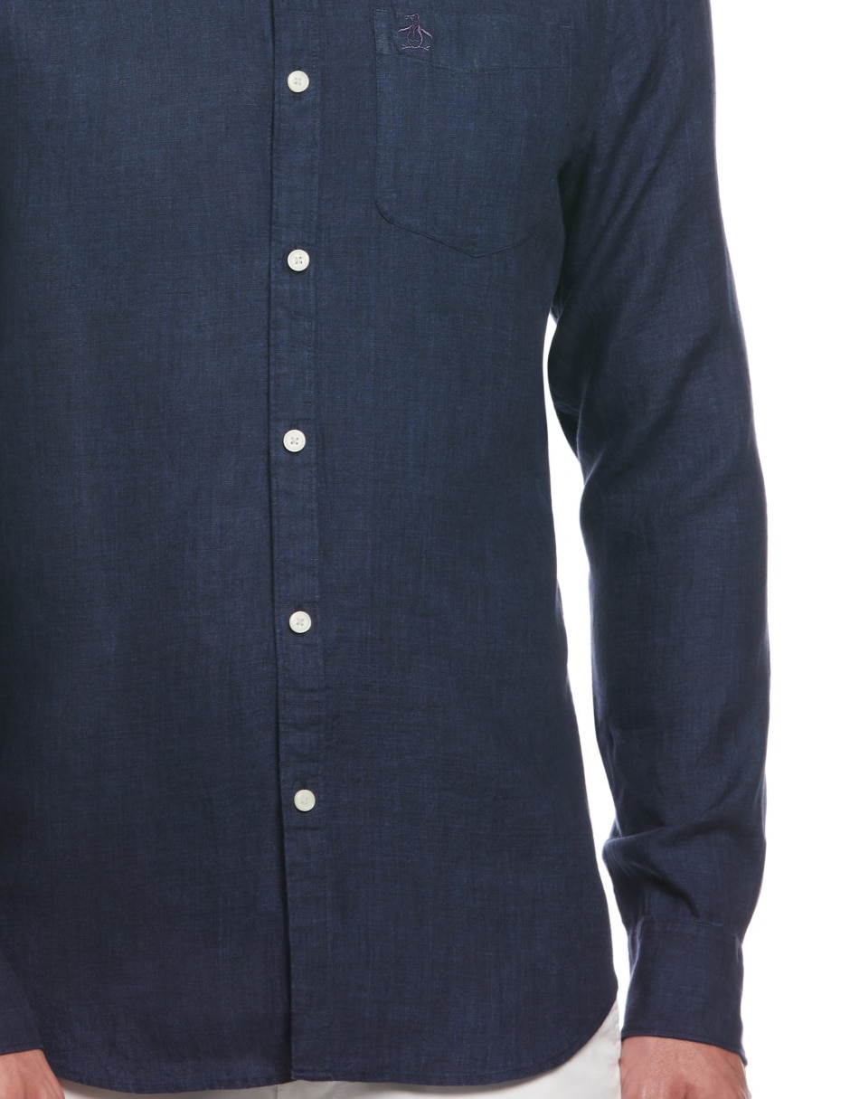Camisa casual Original Penguin de lino manga larga para hombre