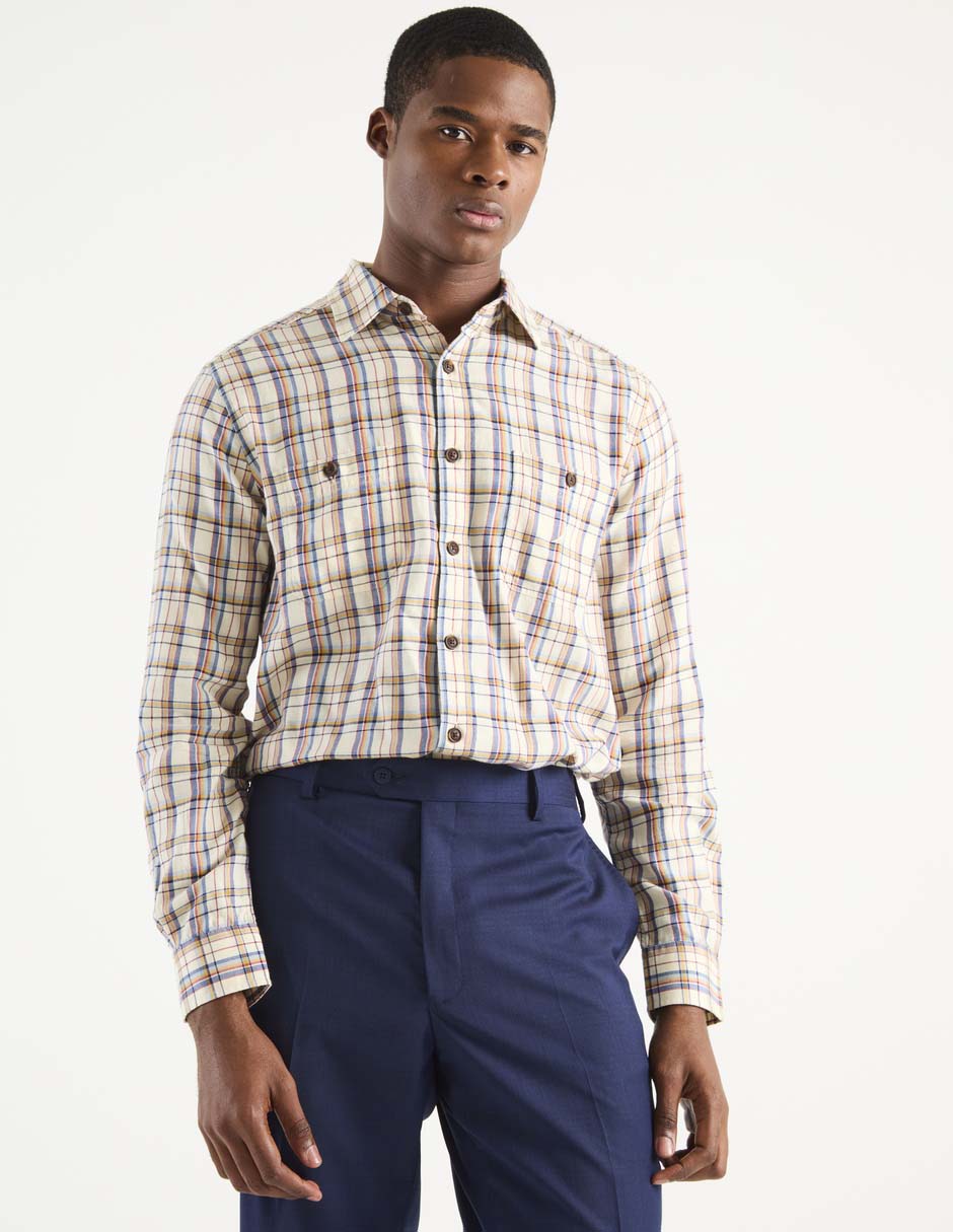 Camisa casual de algodón manga larga para hombre