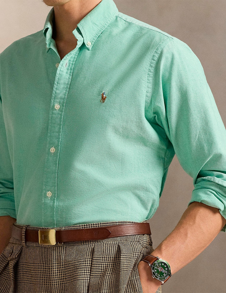 Camisa casual polo rl de algodón manga larga para hombre 4