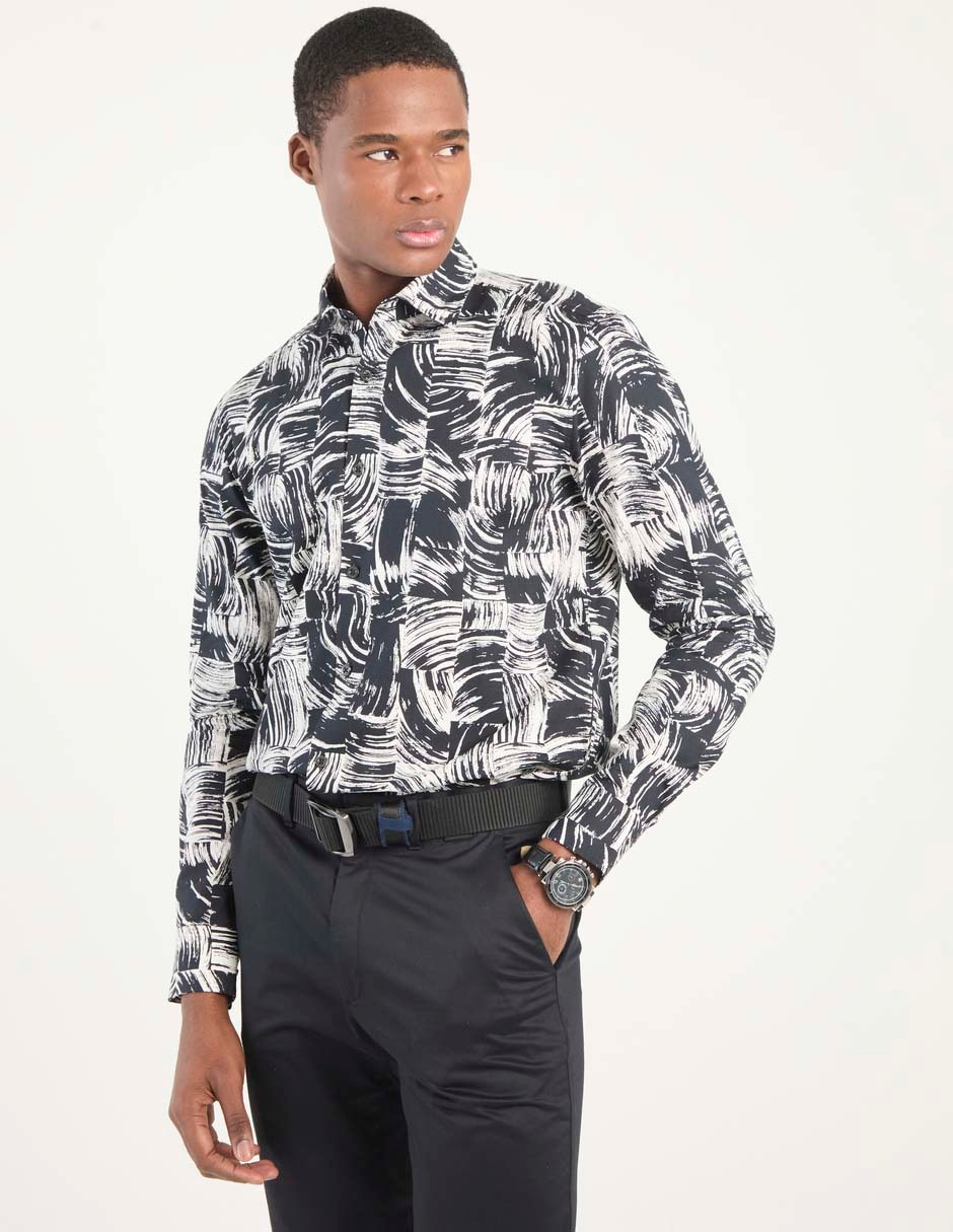 Camisa casual de algodón manga larga para hombre