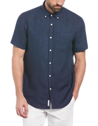 Camisa casual de lino manga corta para hombre