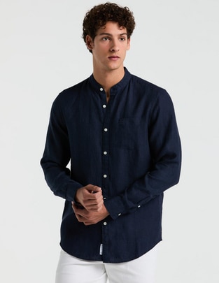 Camisa casual de lino manga larga para hombre 1