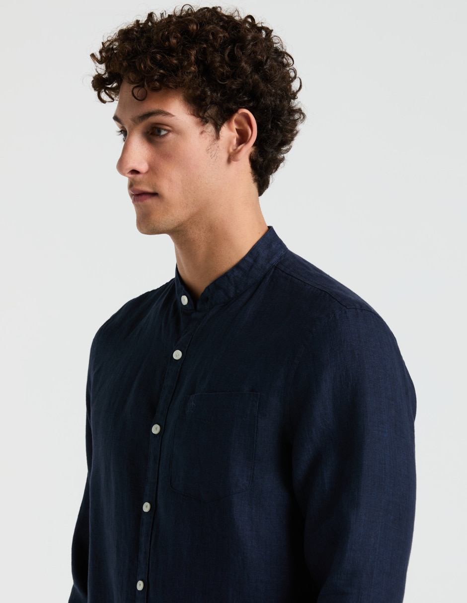 Camisa casual de lino manga larga para hombre 6