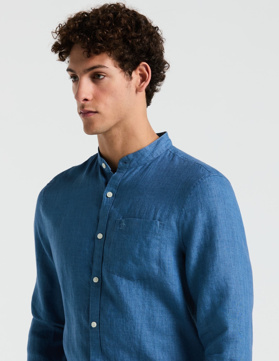 Camisa casual Original Penguin de lino manga larga para hombre