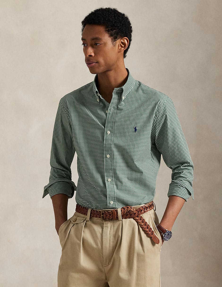 Camisa casual Polo Rl de algodón manga larga para hombre