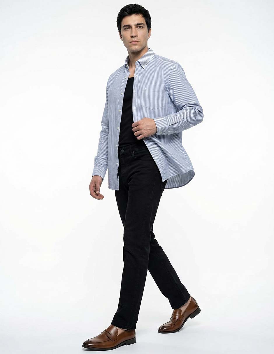 Camisa casual Nautica de algodón manga larga para hombre