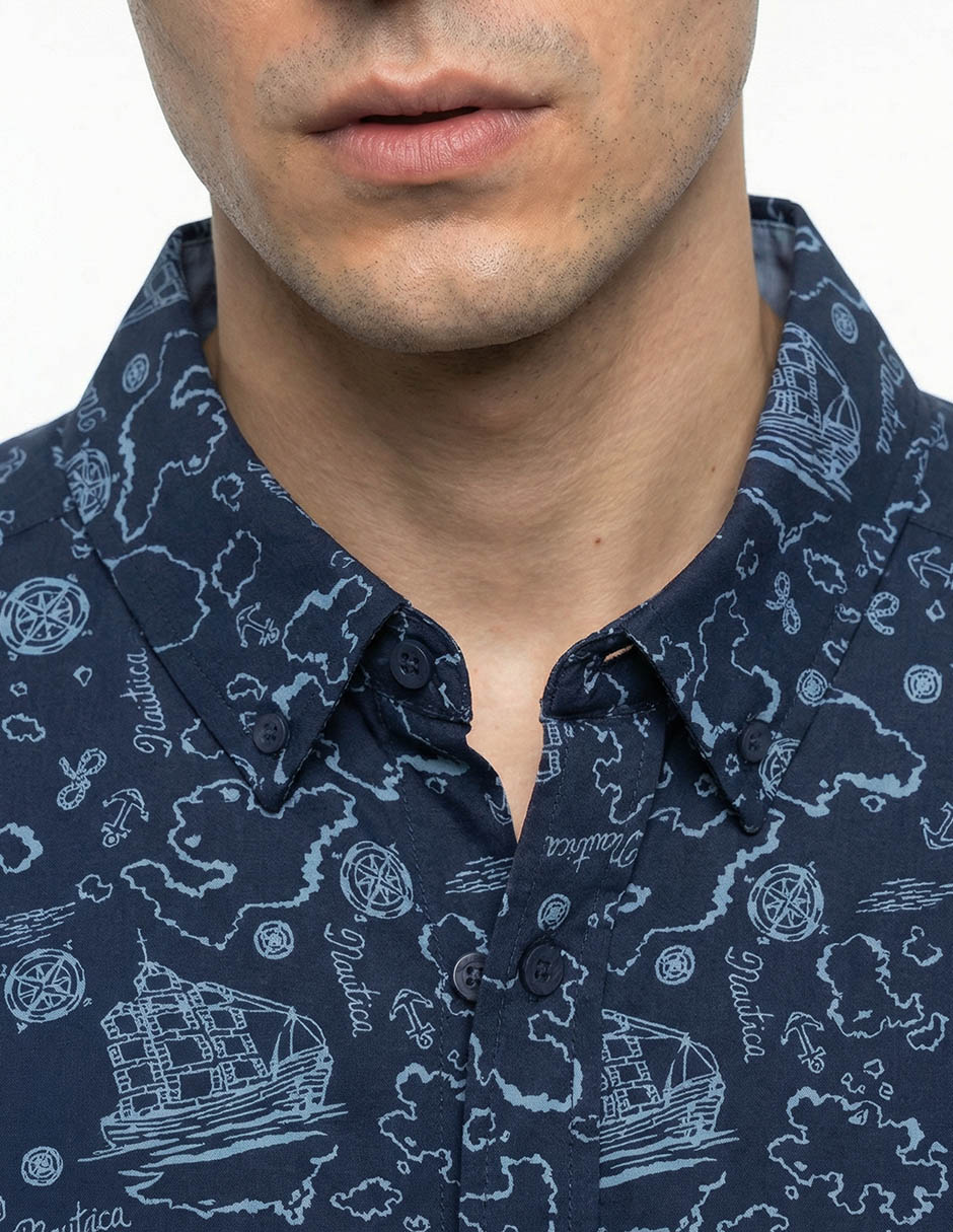 Camisa casual Nautica de algodón manga corta para hombre