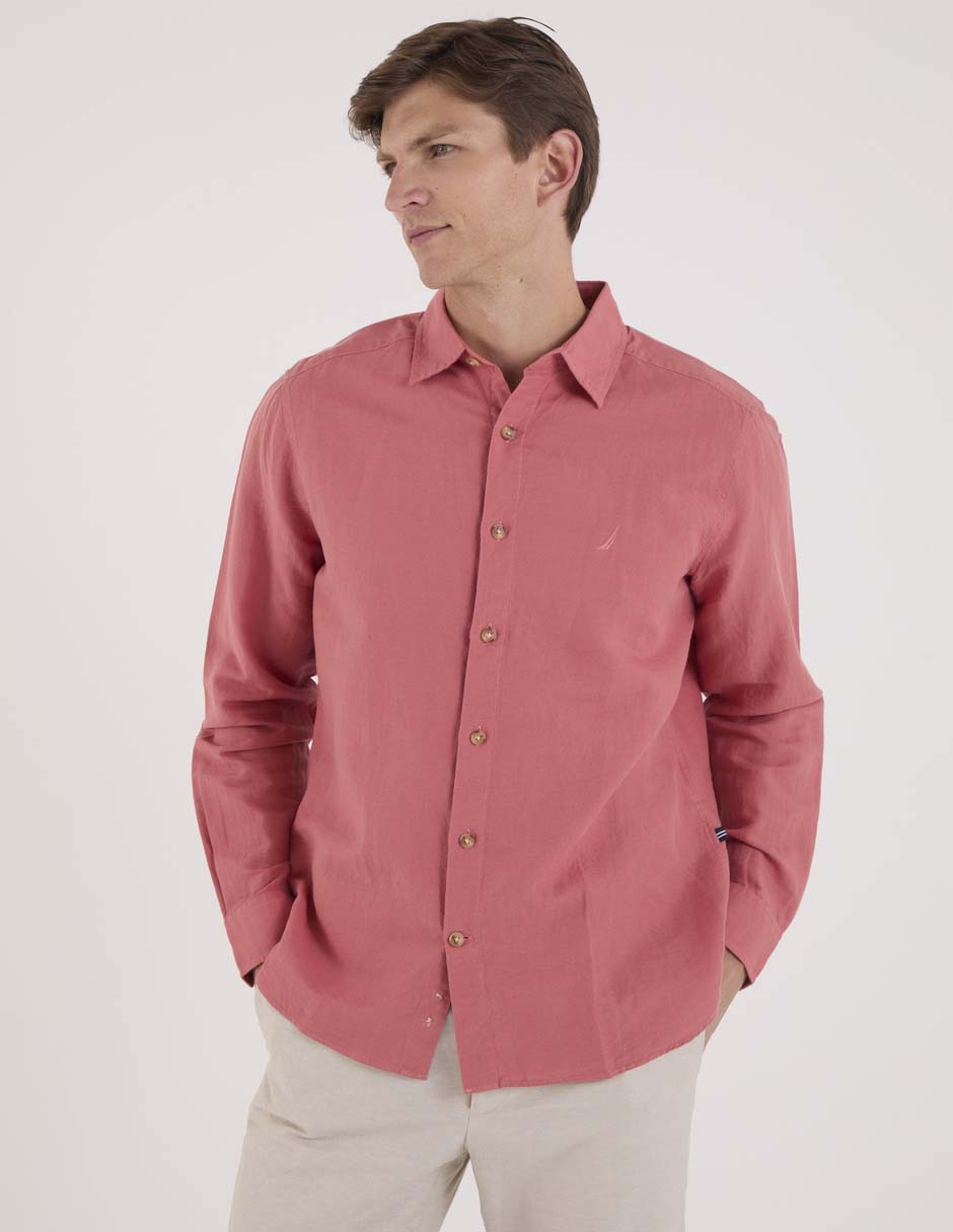 Camisa casual Nautica de algodón manga larga para hombre