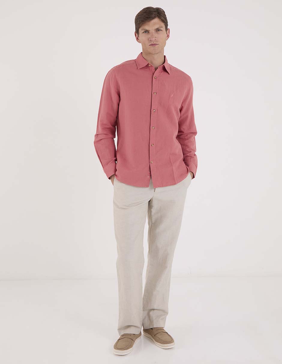 Camisa casual Nautica de algodón manga larga para hombre