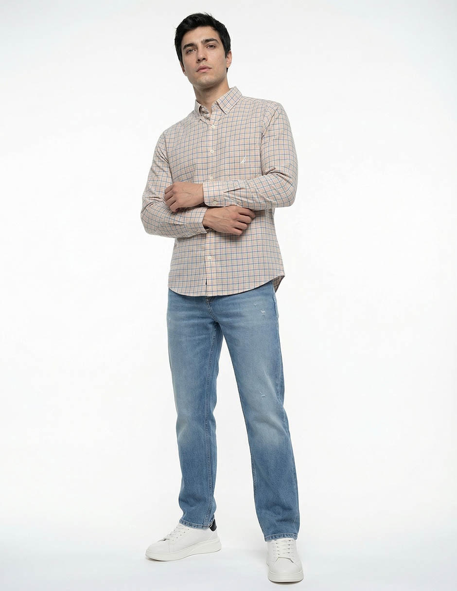 Camisa casual Nautica de algodón manga larga para hombre