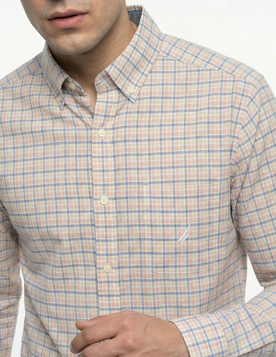 Camisa casual Nautica de algodón manga larga para hombre