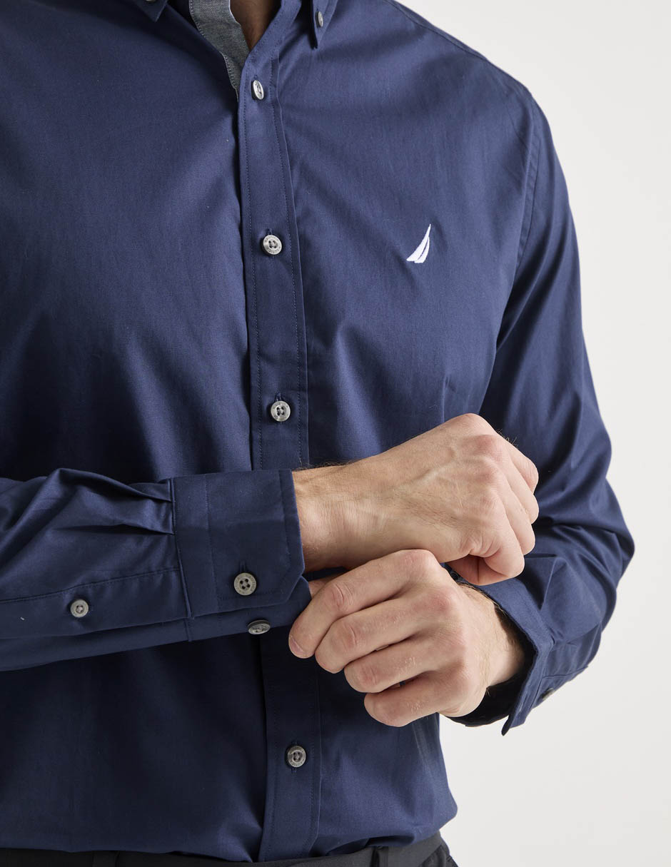 Camisa casual Nautica de algodón manga larga para hombre