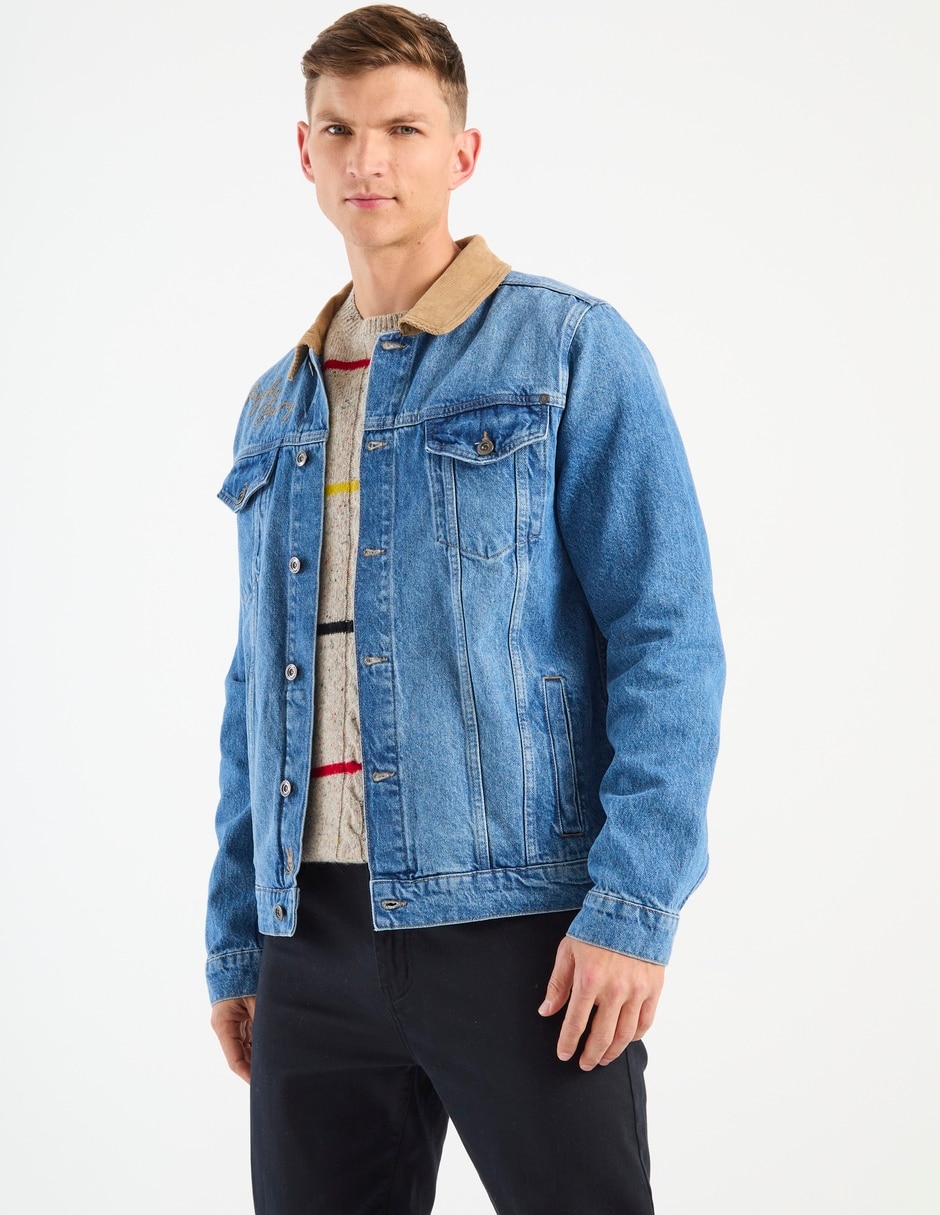 Chamarra denim de mezclilla con bolsillos para hombre