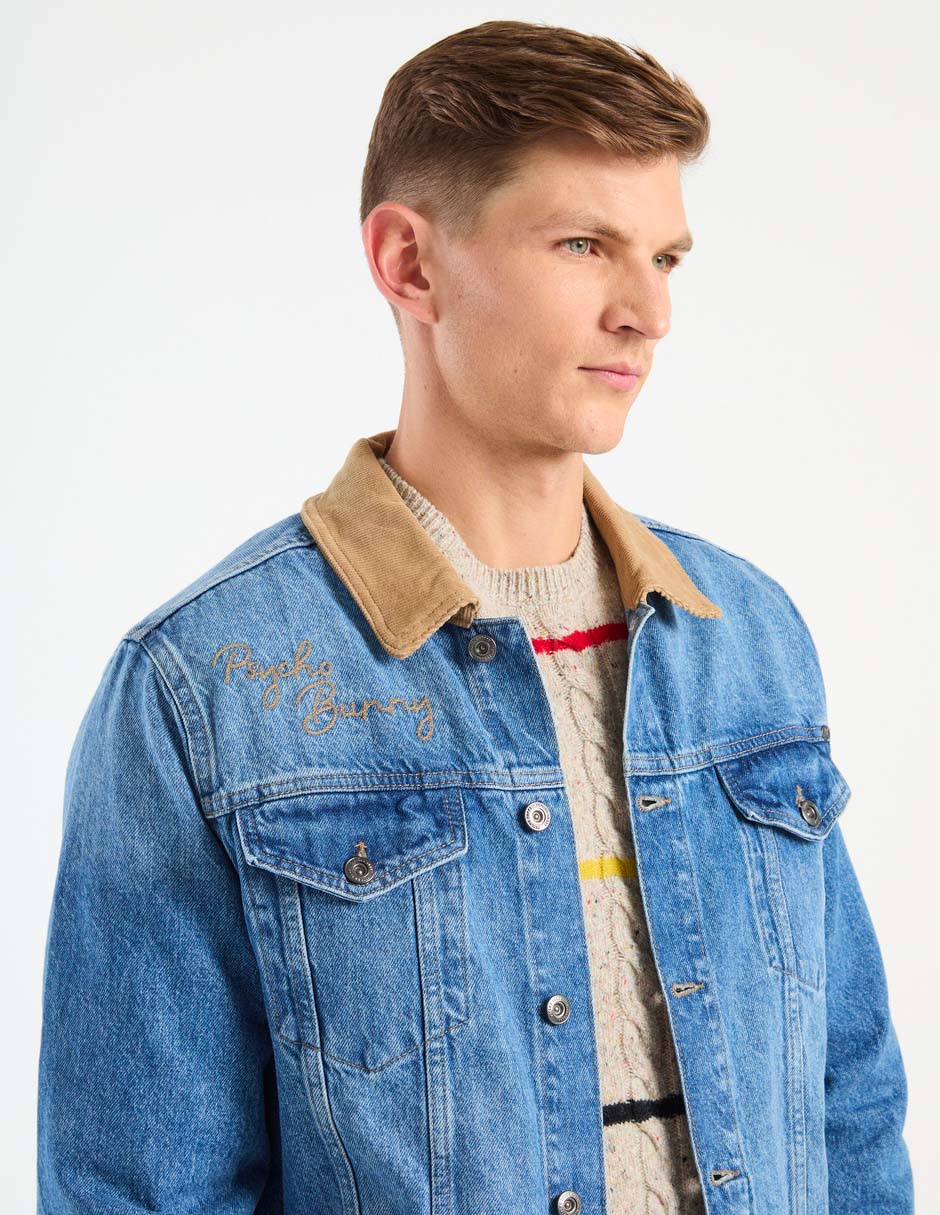 Chamarra denim Psycho Bunny de mezclilla con bolsillos para hombre