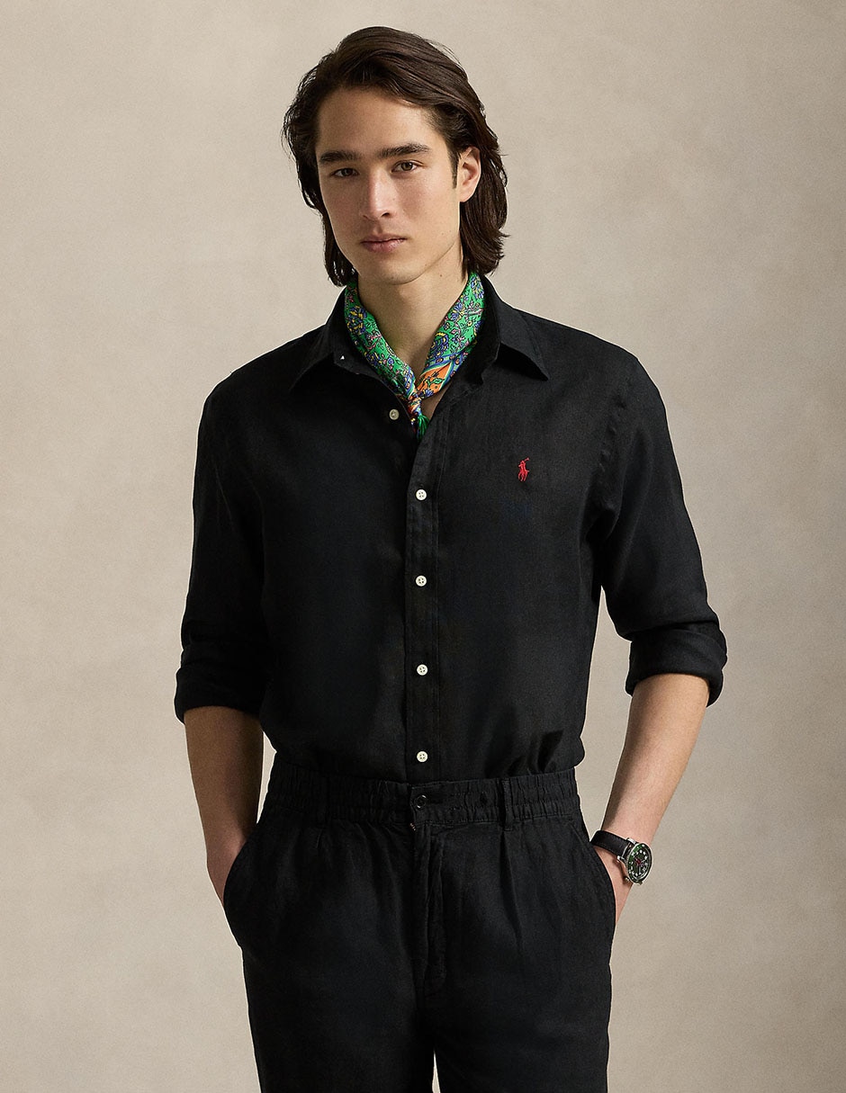 Camisa casual Polo Rl de algodón manga larga para hombre
