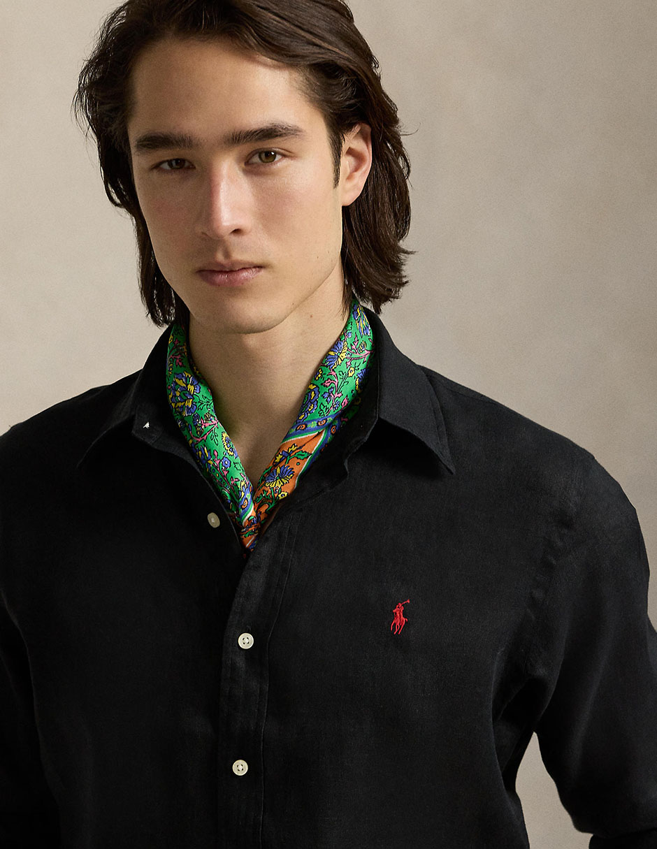 Camisa casual Polo Rl de algodón manga larga para hombre 4