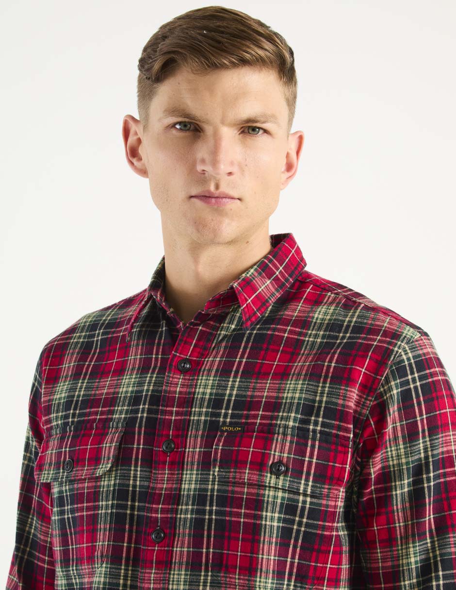 Camisa casual de algodón manga larga para hombre