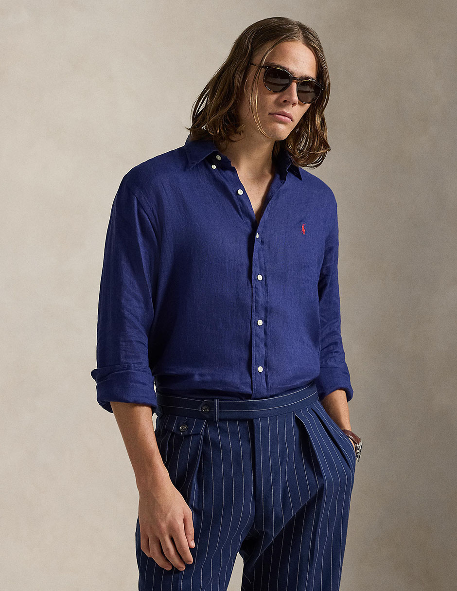 Camisa casual de lino manga larga para hombre 1