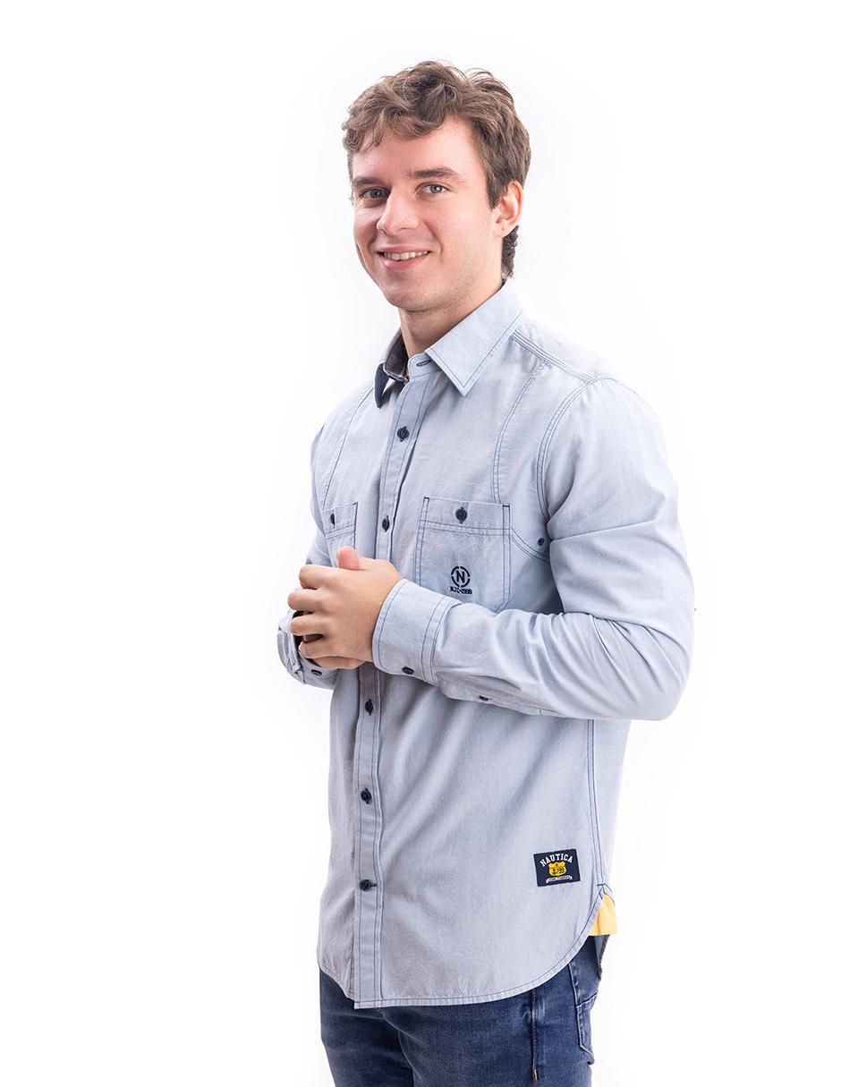 Camisa casual de algodón manga larga para hombre