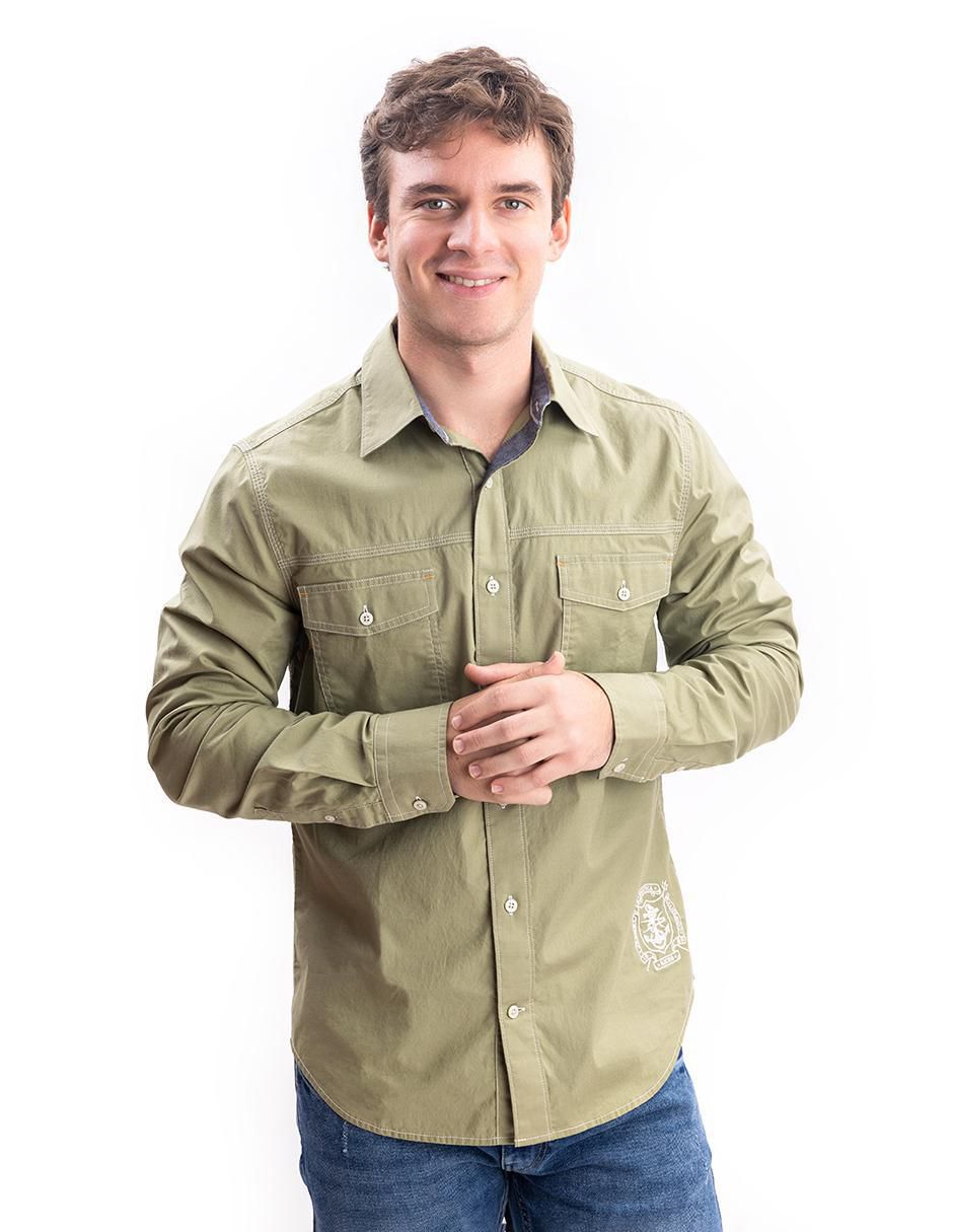 Camisa casual de algodón manga larga para hombre