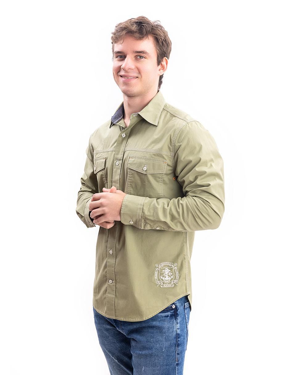 Camisa casual de algodón manga larga para hombre