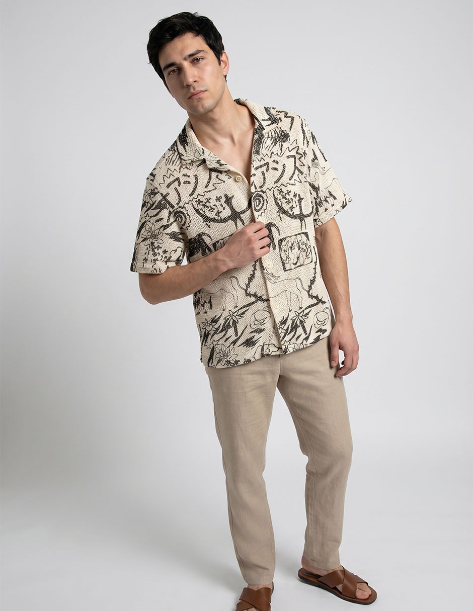Camisa casual OAS de algodón manga corta para hombre