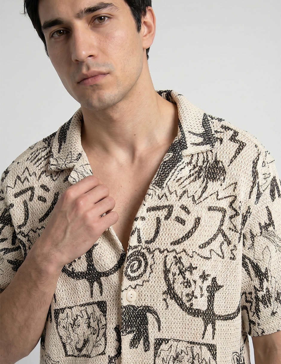 Camisa casual OAS de algodón manga corta para hombre