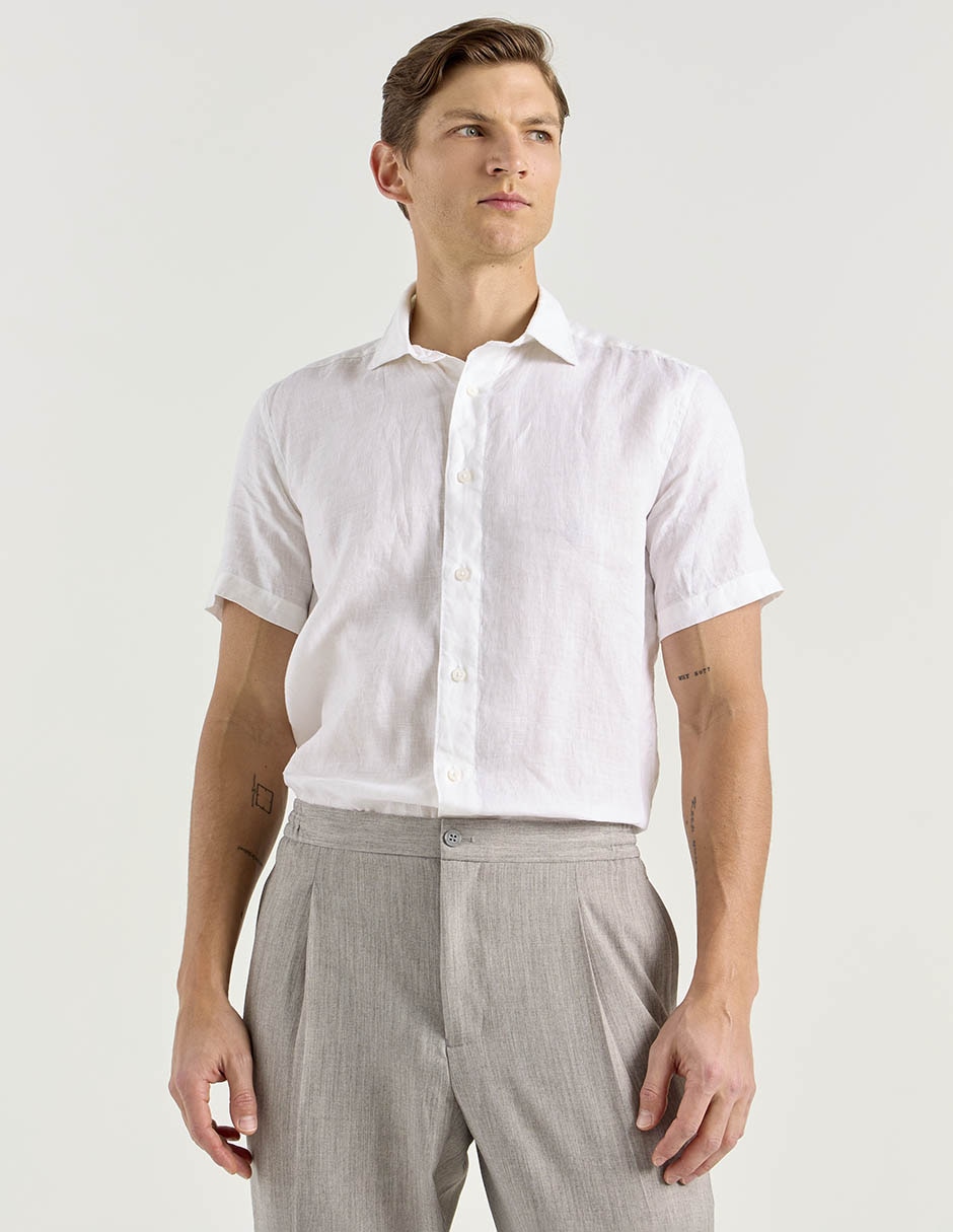Camisa casual de lino manga corta para hombre 1