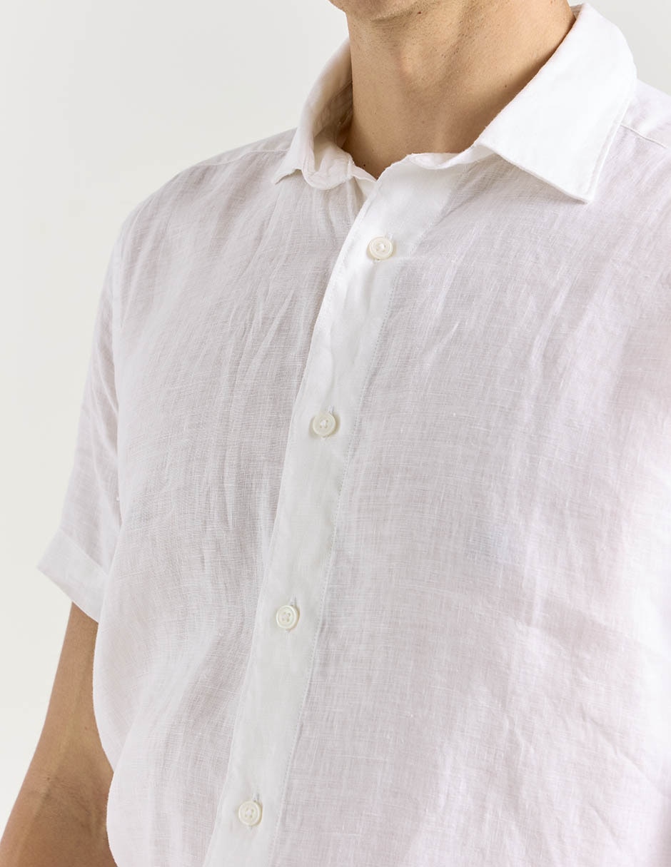 Camisa casual de lino manga corta para hombre 7
