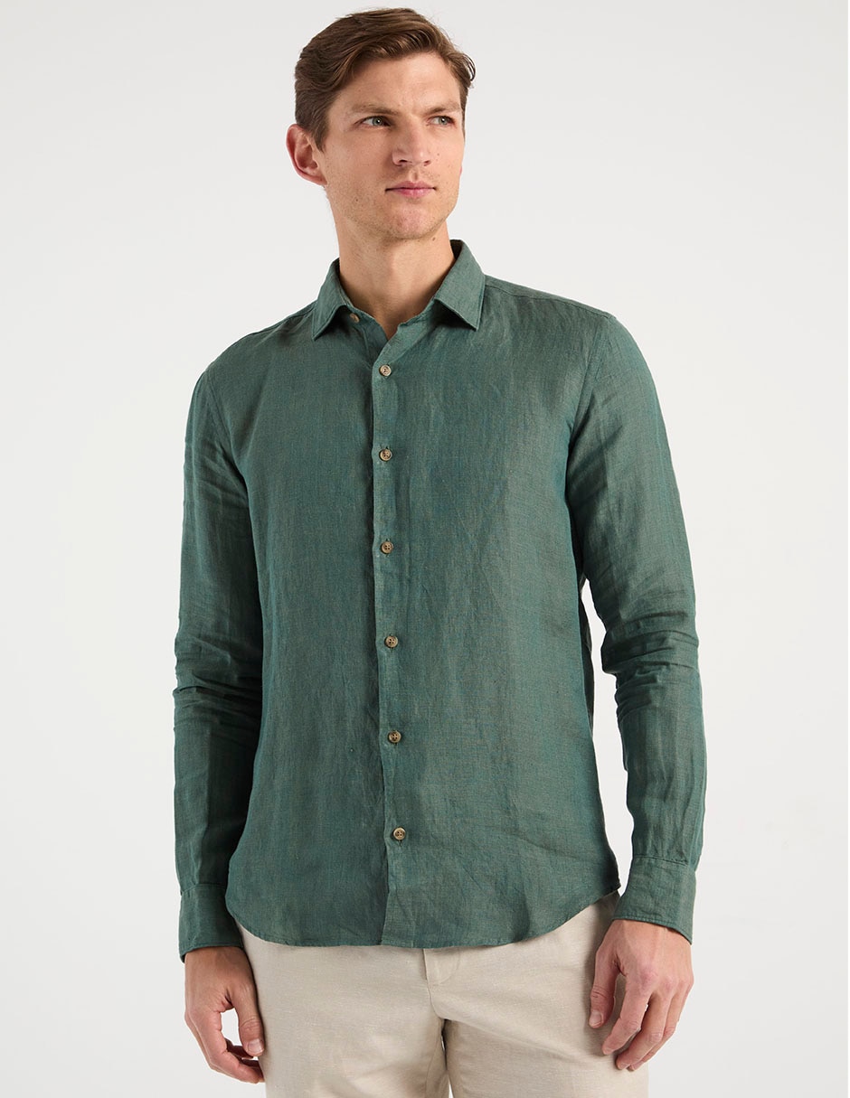 Camisa casual de lino manga larga para hombre Camisa casual de lino manga larga para hombre