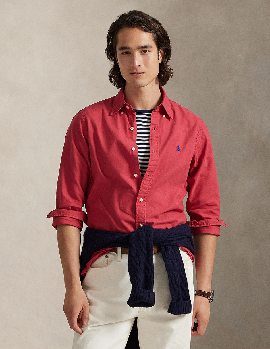 Camisa business casual Polo Rl de algodón manga larga para hombre