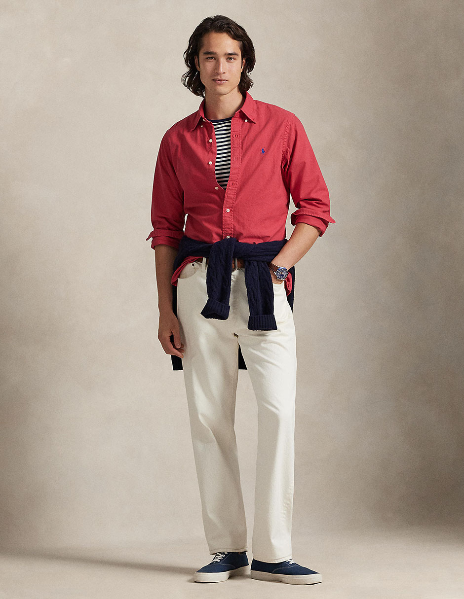Camisa business casual Polo Rl de algodón manga larga para hombre